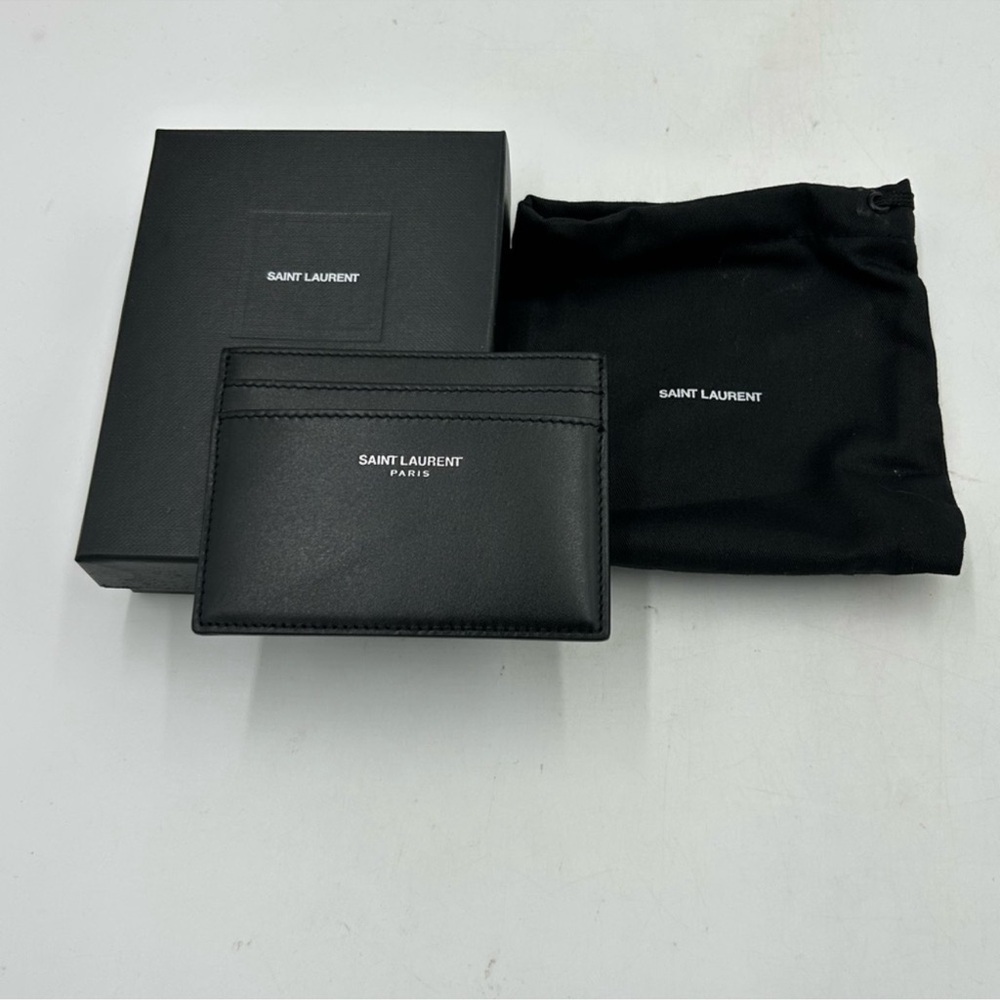 Saint Laurent Paris credit card case in smooth black leather made in Italy NWT - Picture 2 of 8